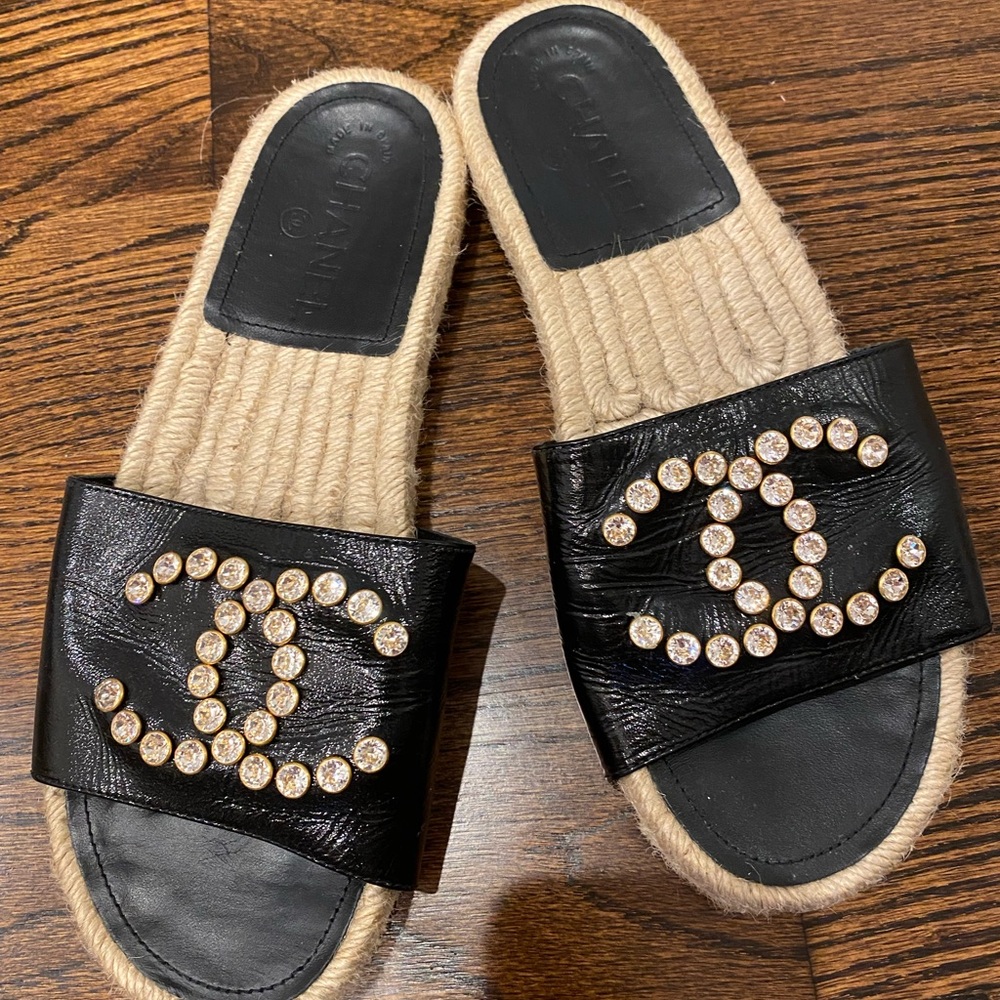 Black Chanel mules